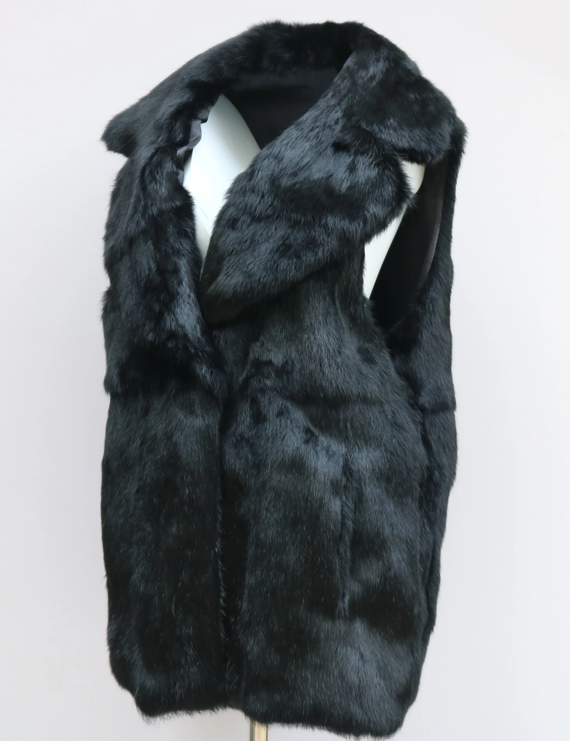 Damska kamizelka z prawdziwego futra królika, 100% naturalna, z kołnierzykiem, modna damska kamizelka na jesień i zimę