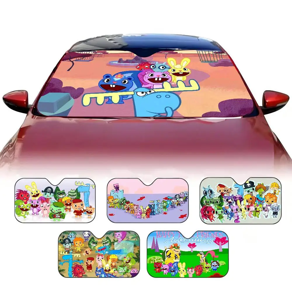 Happy Tree Friends Cartoon Car Windshield Funny Sun Shade Foldable UV Ray Sun Visor Protector Sunshade for Front Window