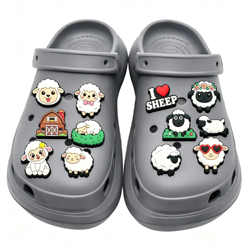 16Pcs Cute Sheep Croc Charms Set, Cute Farm Animal Shoe Decorations, DIY for Clogs Sandals, Gift for Festival