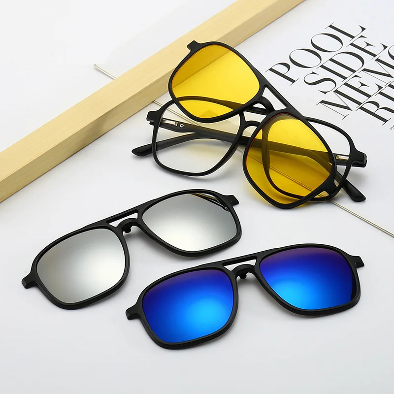 2022 New Mirror Magnetic Attraction Polarized Sunglasses 6 Iin 1 Clip Cycling Glasses Dazzling Polaroid Men Sunglasses Women