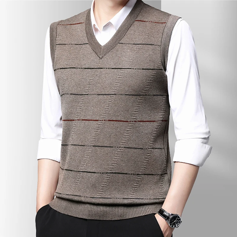 Men's New Fall and Winter Vest Sweater Trend Brand V-neck Simple Everything Loose Vest Knitted Sweater