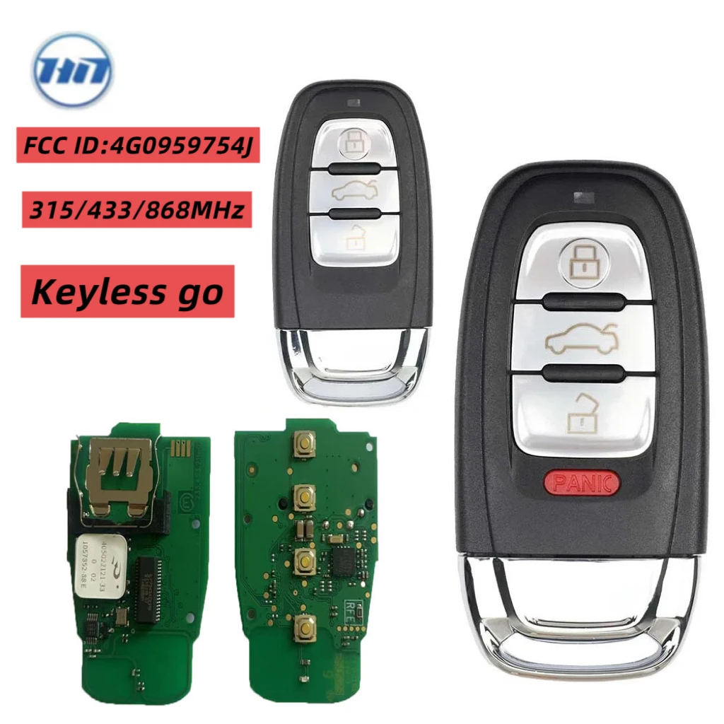 กุญแจรีโมทรถยนต์อัจฉริยะ Heynes 4G0959754J สำหรับ Audi A4 A5 A6L A7 A8 Q5 ระบบ Keyless Go 315/433/868Mhz 3/4 ปุ่ม