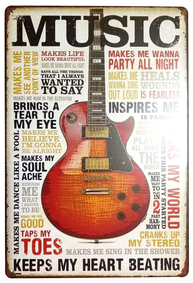 Music Inspires Me Retro Vintage Wall Decor Retro Metal Tin Sign Poster8 X 12