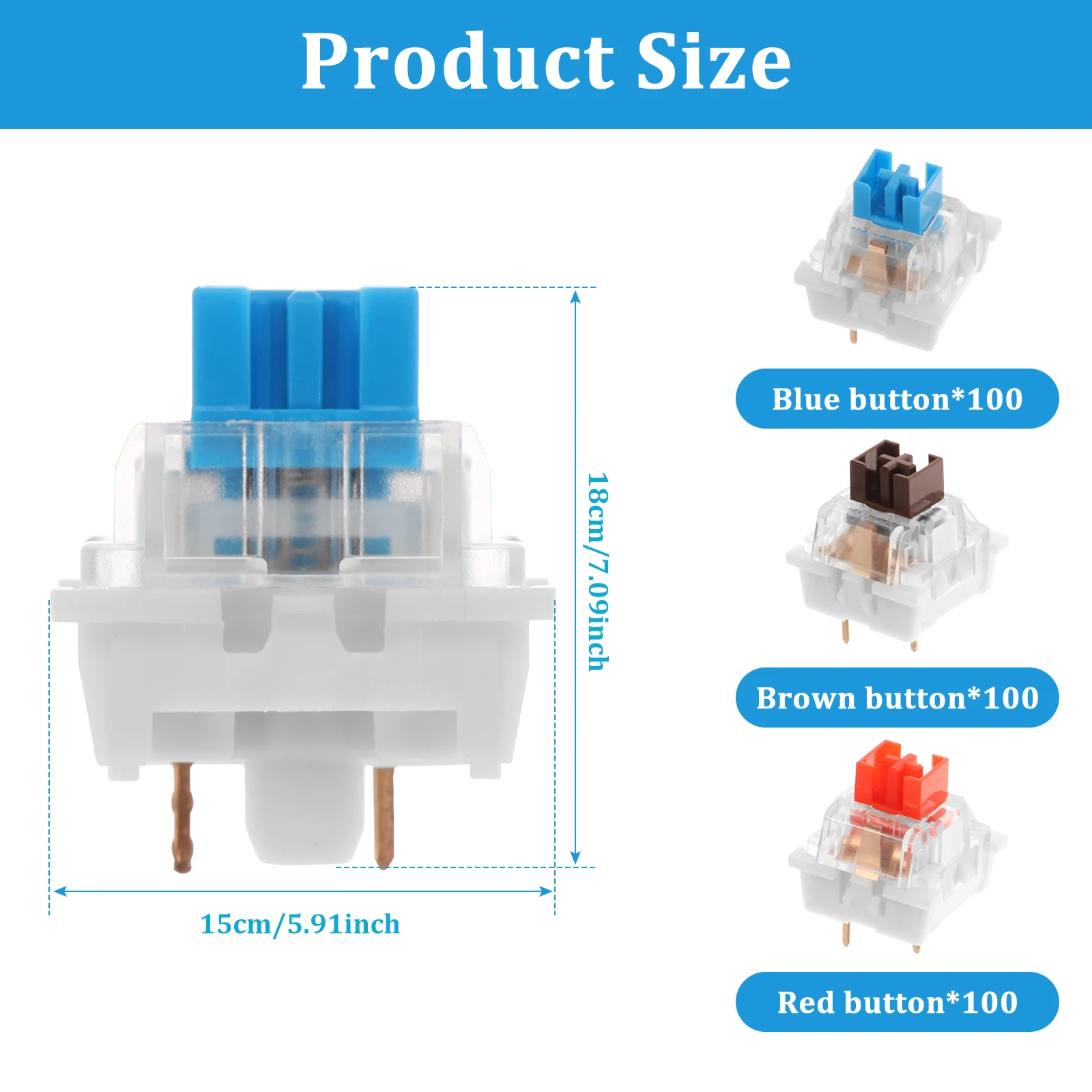 300Pcs Mechanical Keyboard Switches Blue Red Brown Switch Customizable Hot-Swappable 3 Pins Cross Stem for Mechanical Keyboard