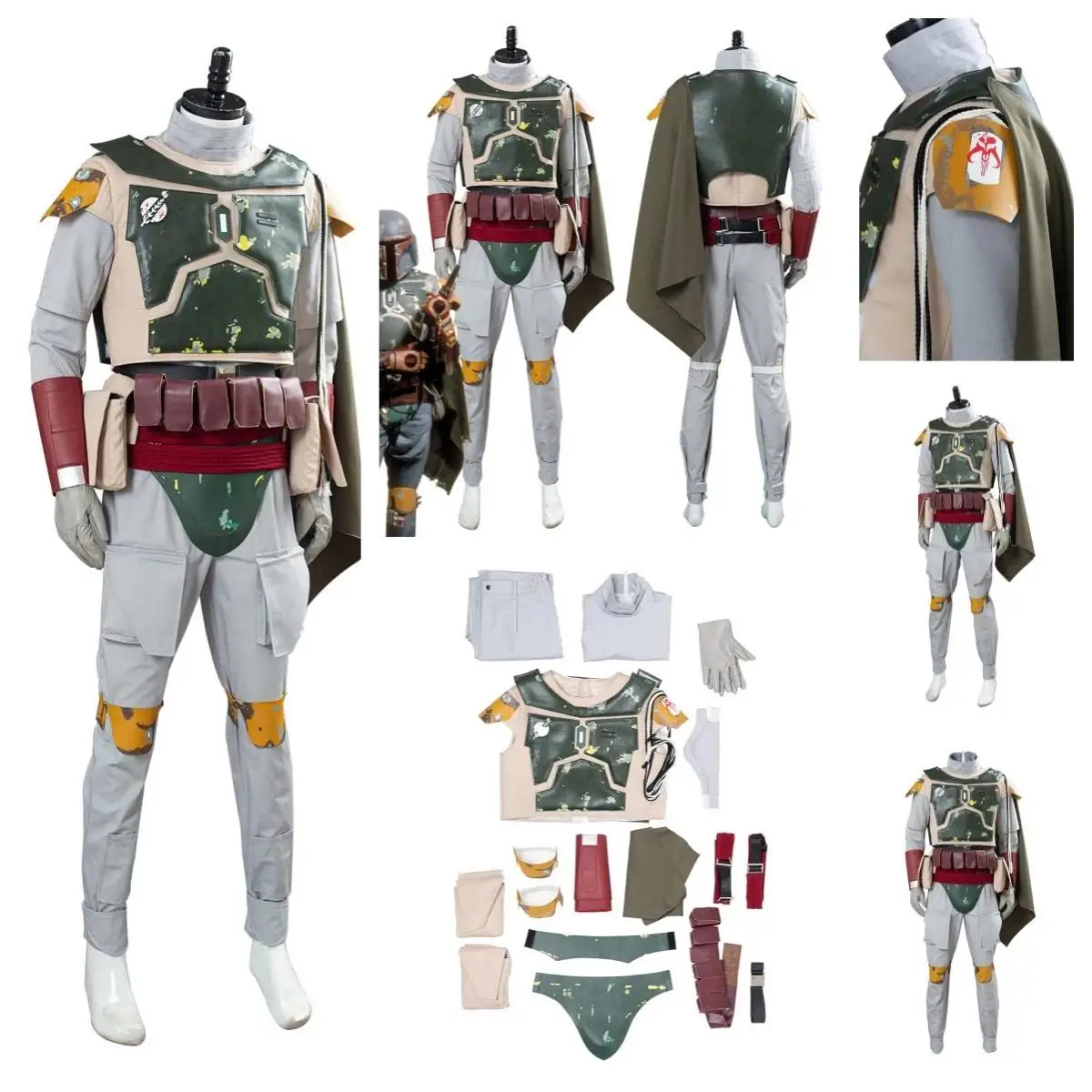 

Anime Hunter Boba Cosplay Costume Halloween Party Male Wars Fett Luxury Armor Battle uniform Cloak Set show outfit