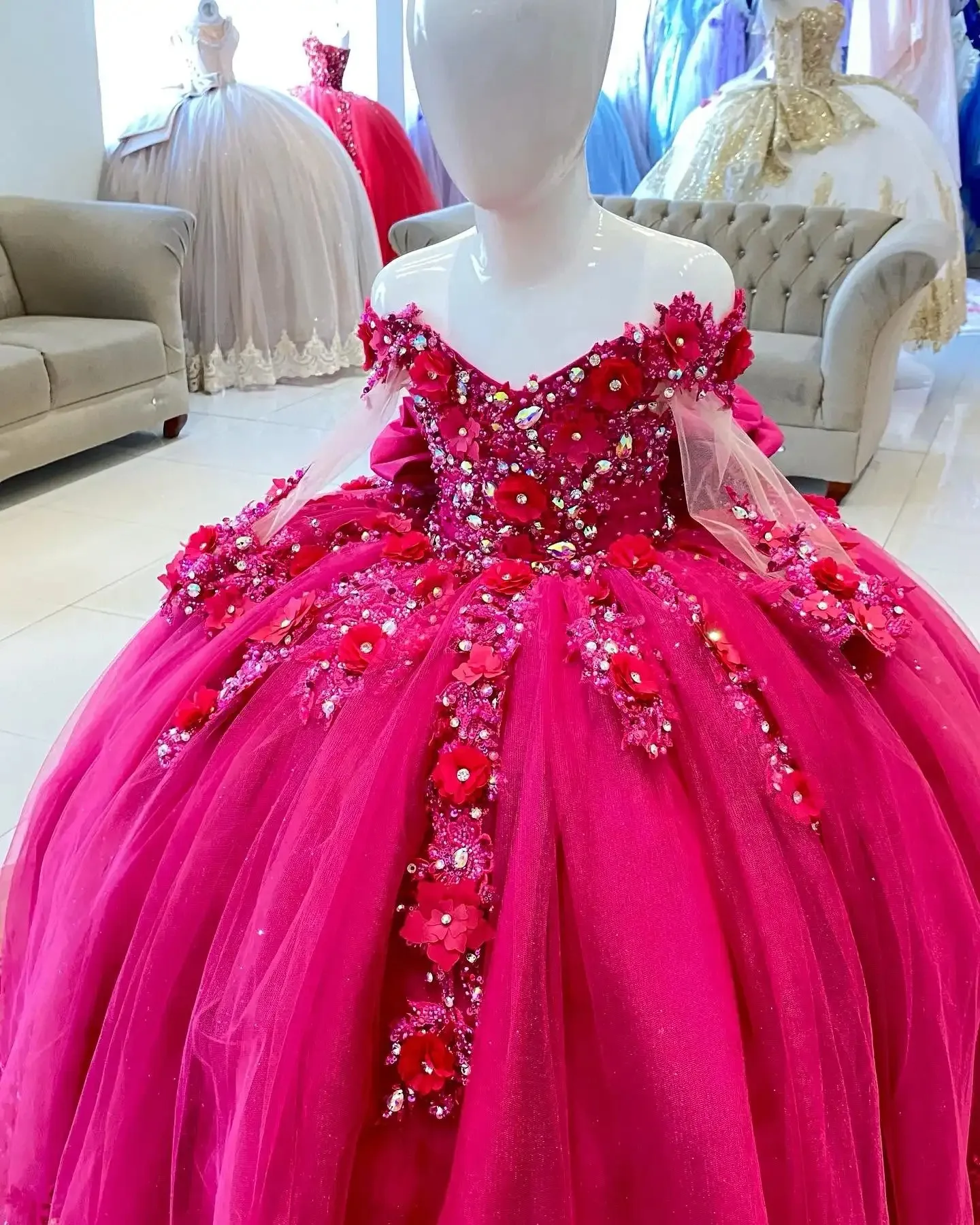 Hot Pink Flower Girl Dresses for Wedding Bow Back Flora Lace Applique Birthday Party with Trail First Communion Gowns Customized