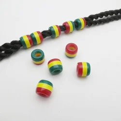 10pcs Rasta style Red yellow green Round stripe hair braid dread dreadlock Beads rings for men women kids hair accessories
