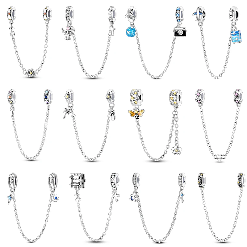 New Stars Safety Chain Clip Charms 925 Sterling Silver Key Locks Pendent Fit  925 Original Bracelets DIY Women Festival Jewelry