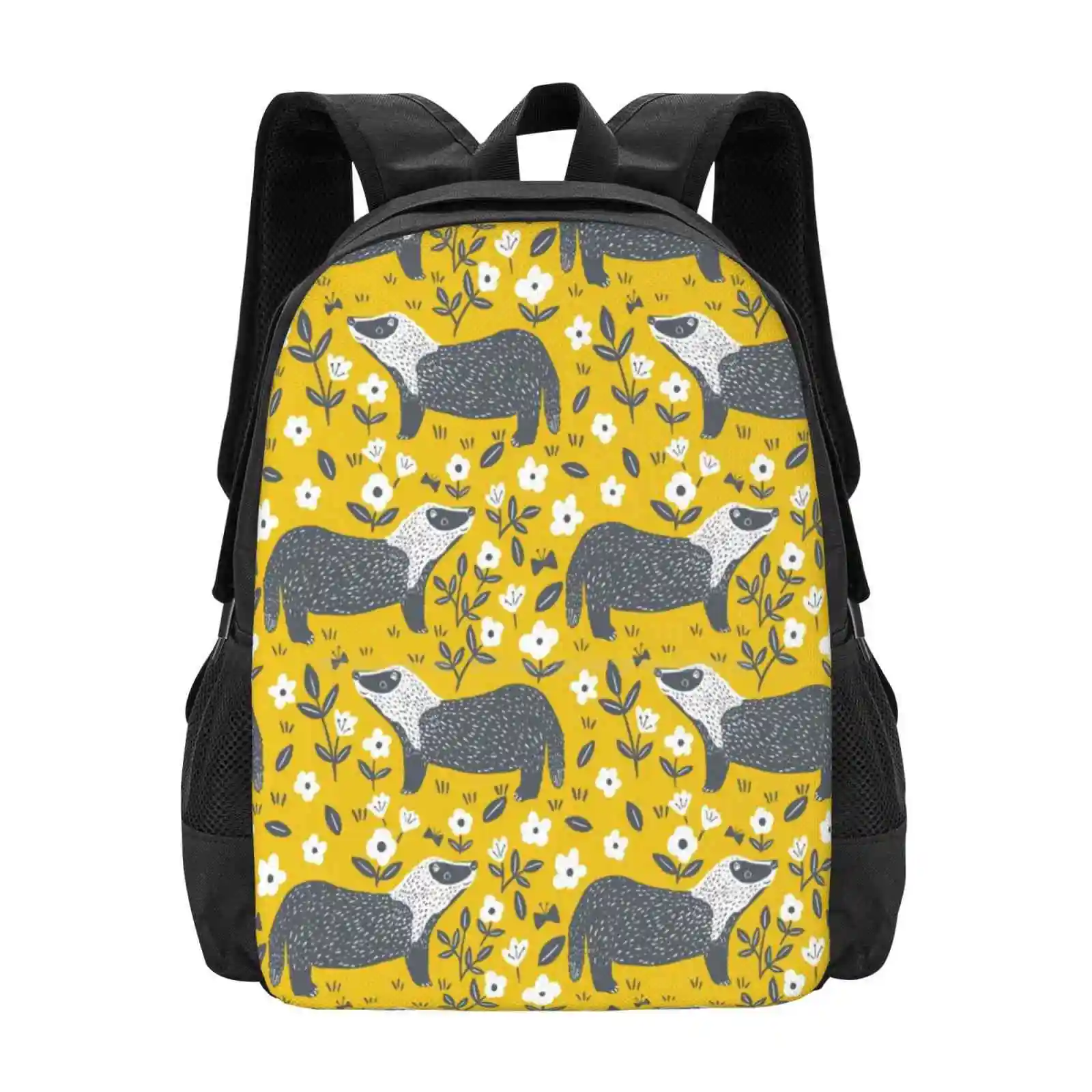 

Badgers Hot Sale Schoolbag Backpack Fashion Bags Yellow And Gray Cute Badgers Badger Lover Animals Badger Pattern Patterns