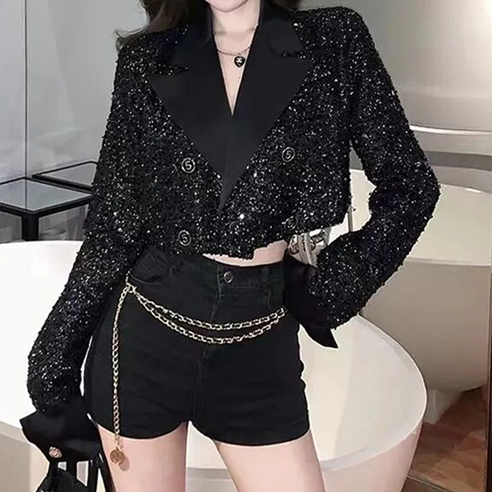 

Mia Muse Women's Blazers Summer Chic Youthful Embroidered Flares Metal Decoration Long Sleeve Lapel Casual Blazers