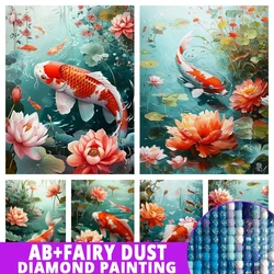 Fairy Dust AB 5D DIY Diamond Painting New 2024 Koi Fish Full Diamond Mosaic Animal Lotus Embroidery Kit Rhinestone Home Decor