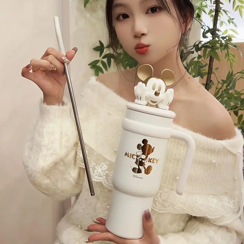 Disney Leuke Cartoon Mickey Mouse Figuur Stro Thermosbeker 900 ml Grote Capaciteit Sportwaterfles voor Meisjes Ijsemmer Cup