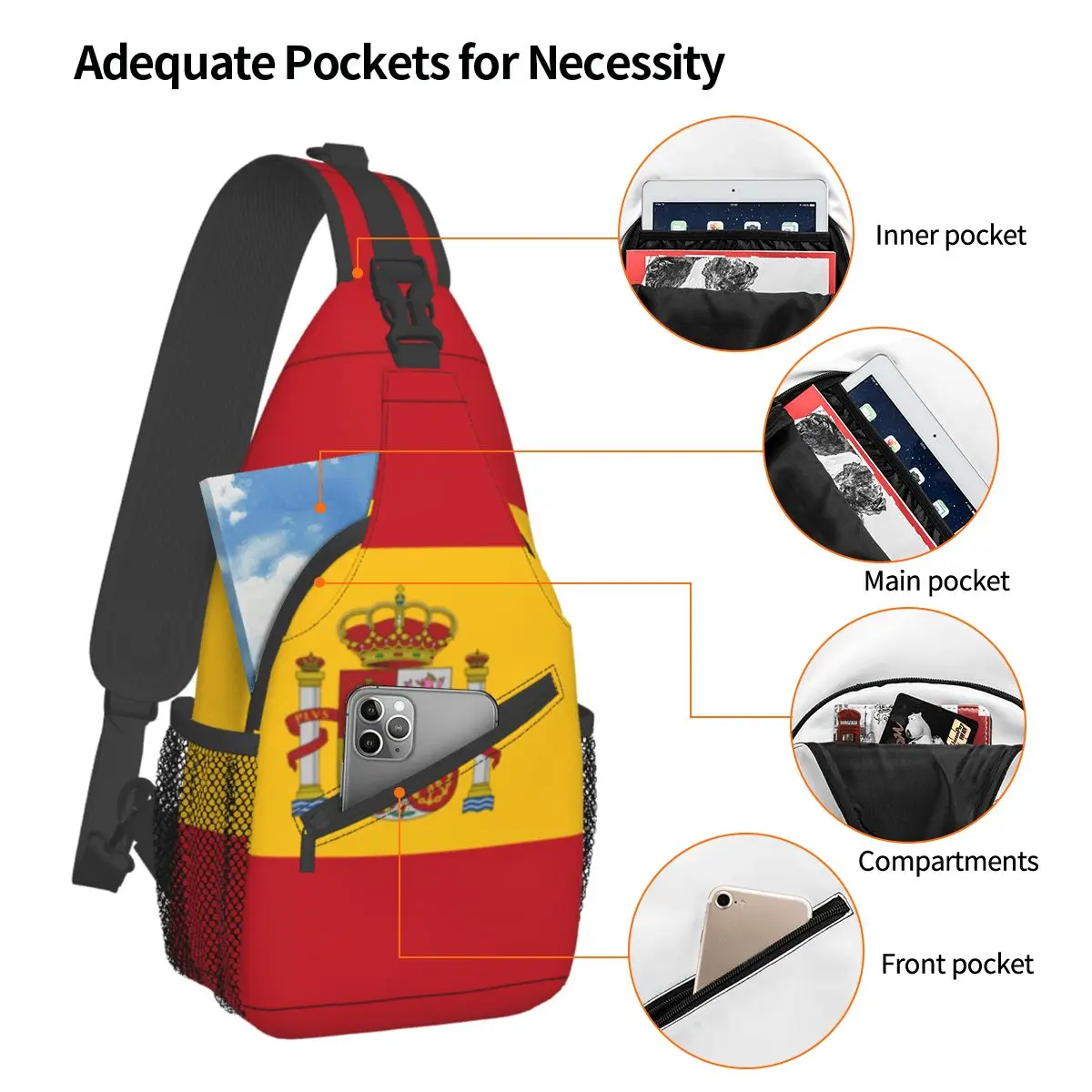 Flag Of Spain Crossbody Sling Bags Pattern Chest Bag Shoulder Backpack Daypack for Travel Hiking Cycling Pack