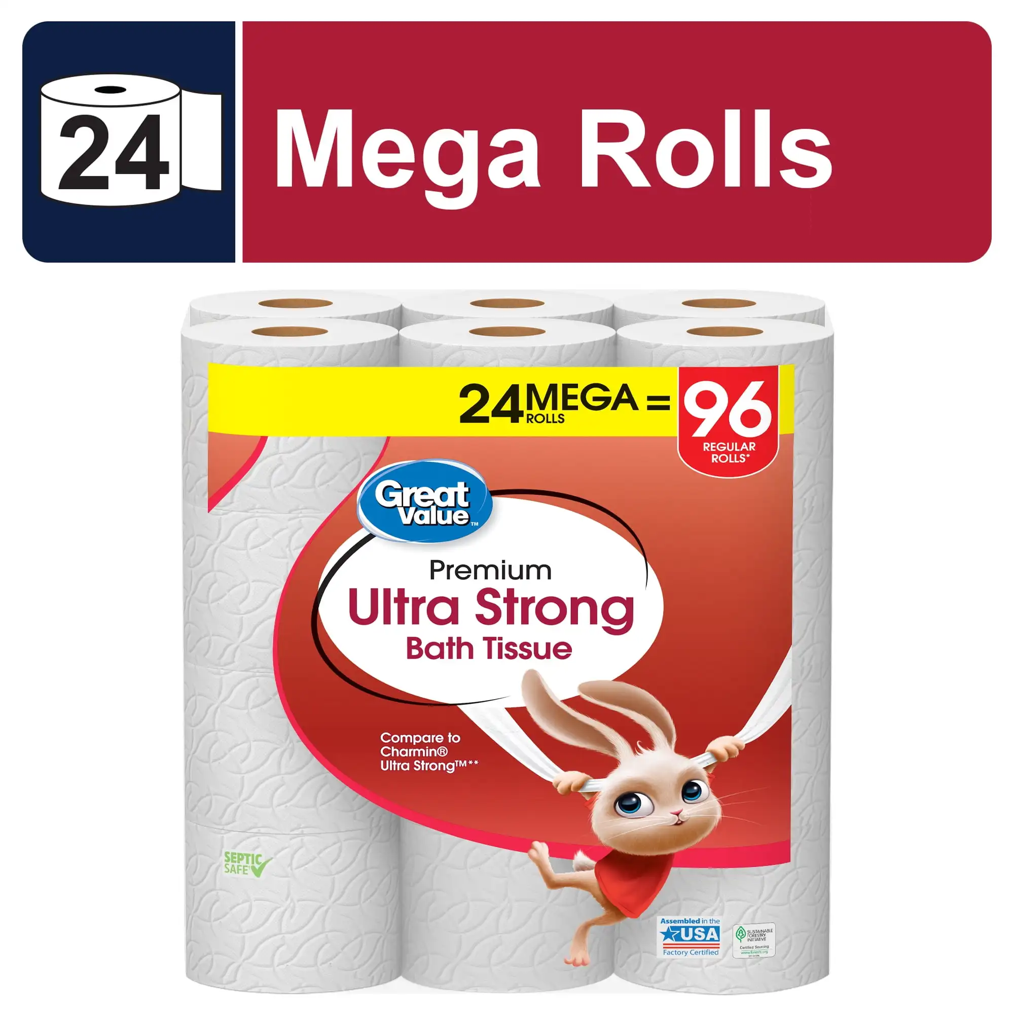 Ultra Strong 2-Ply Toilet Paper, 24 Mega Rolls Raw paper is the perfect combination of super strength and luxurious softness