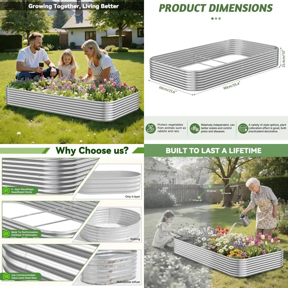 

3 упаковки 2 фута x 3 фута поднятые садовые кровати из оцинкованной стали для наружного садоводства овощей и цветов