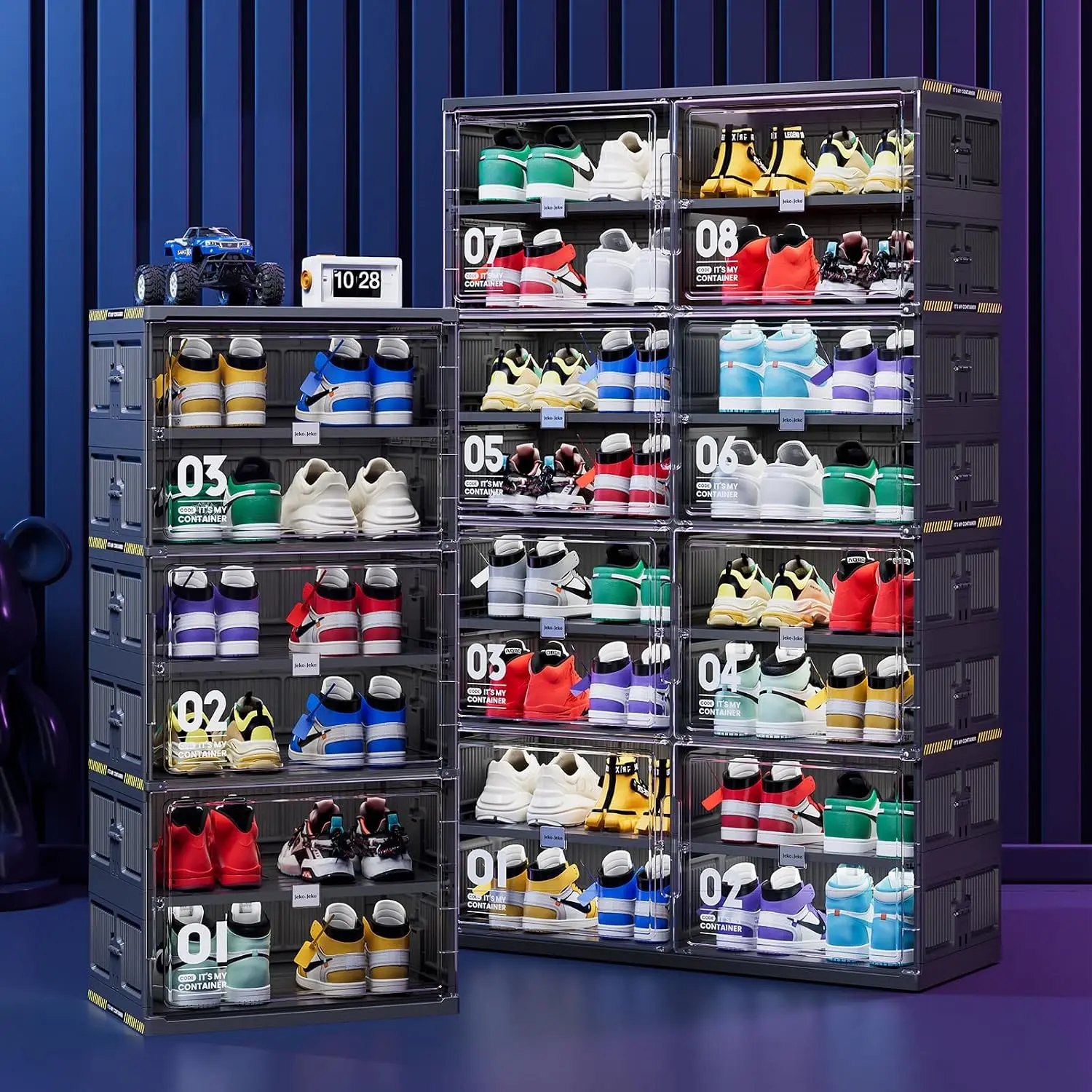 Foldable 10-Tier Shoe Storage Cabinet with Magnetic Doors, Collapsible Shoe Rack for Closet & Entryway, Fits 40 Pairs, Customize
