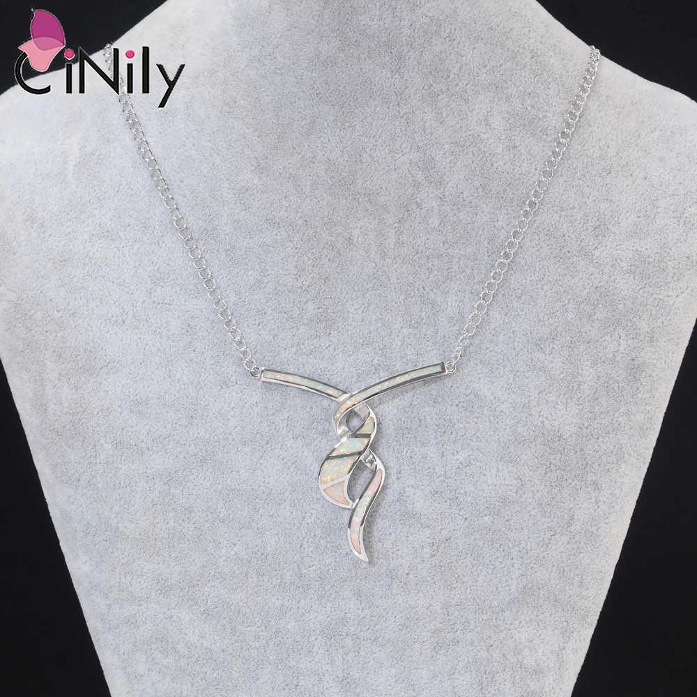 CiNily Created White Opal Necklace Silver Plated for Women Wedding Fashion Jewelry Necklace Pendant Chain Lady Party Accessories