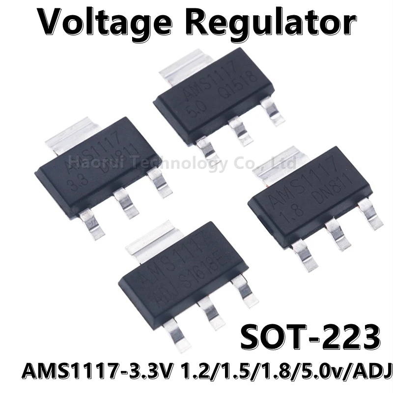 (10ชิ้น) 1.2 AMS1117-3.3V/1.5/1.8/5.0V/ADJ ชิปจ่ายไฟควบคุมแรงดันไฟฟ้าวงจรรวม-223/SOT-89/SOT-252