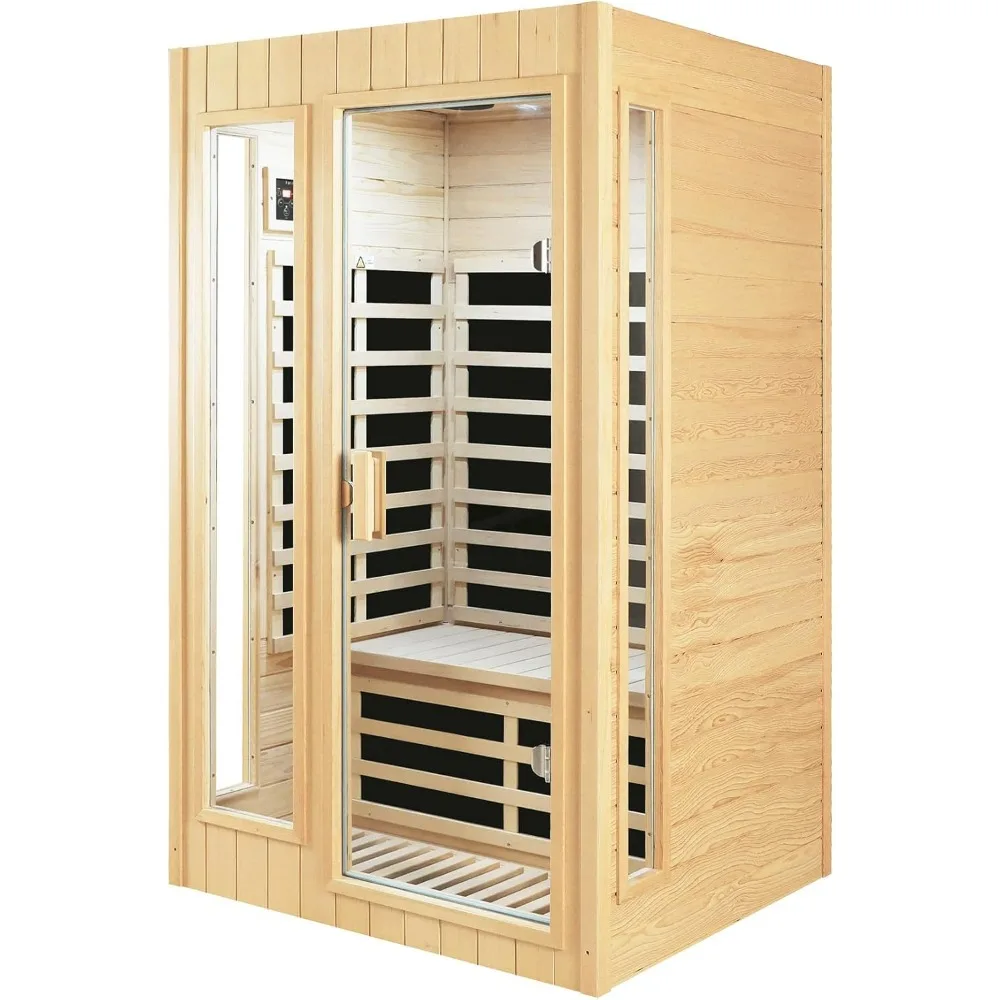 2 Person Sauna,Low EMF Far Infrared Sauna, 1500W Hemlock Wood Sauna Indoor Sauna Infrared Sauna for Home with Bluetooth Speakers