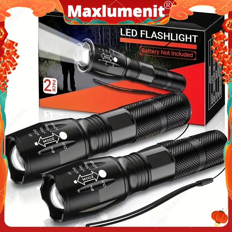 

2Pcs LED Flashlights High Lumens Zoomable Beam Mini for Camping Dog Walking Emergency Powerful Portable Search Waterproof Lights