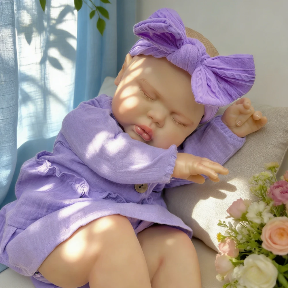 BZDOLL 48cm 19in Chubby Sleeping Reborn Doll, Full Vinyl Body, 3D Paint Skin, Lovely Birthday Gift