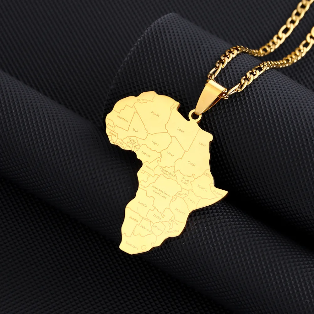 Titanium Steel Glossy Africa Nigeria Ghana Somalia Famous Ethnic Style Africa Map Country Names Pendant Necklace