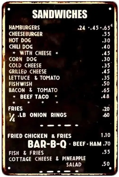 Letrero de menú de comedor de 1q, decoración de restaurante, letreros de cena, decoración Retro de los años 50, placa Vintage para el hogar, arte de pared, lata, cocina, almuerzo, regalo