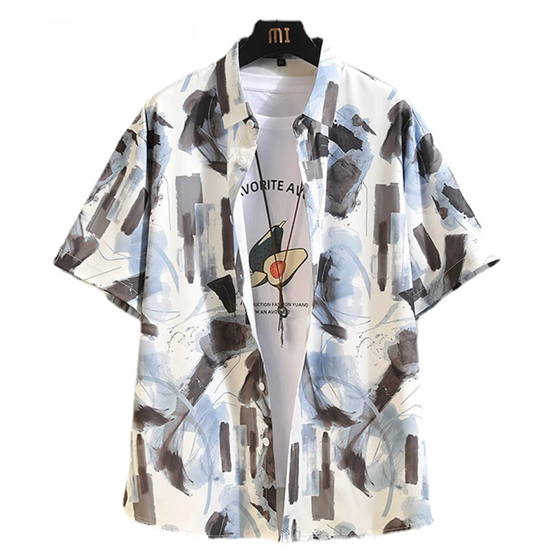 

Retro Graffiti Block Print Hip-hop Shirt for Men's New Street Clothing 2024 Summer Men's Casual Shirt