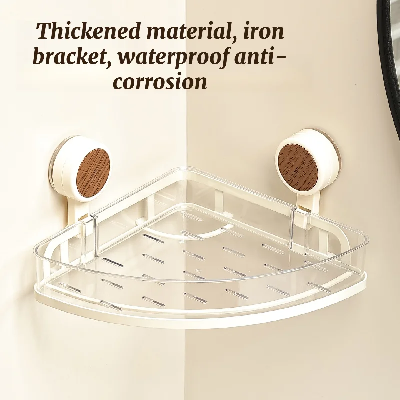 Retro Wooden Environmental Protection, Suction Cup Toilet Storage Rack, Bathroom Non Large Hole Storage Rack, Wall Mounted Corne