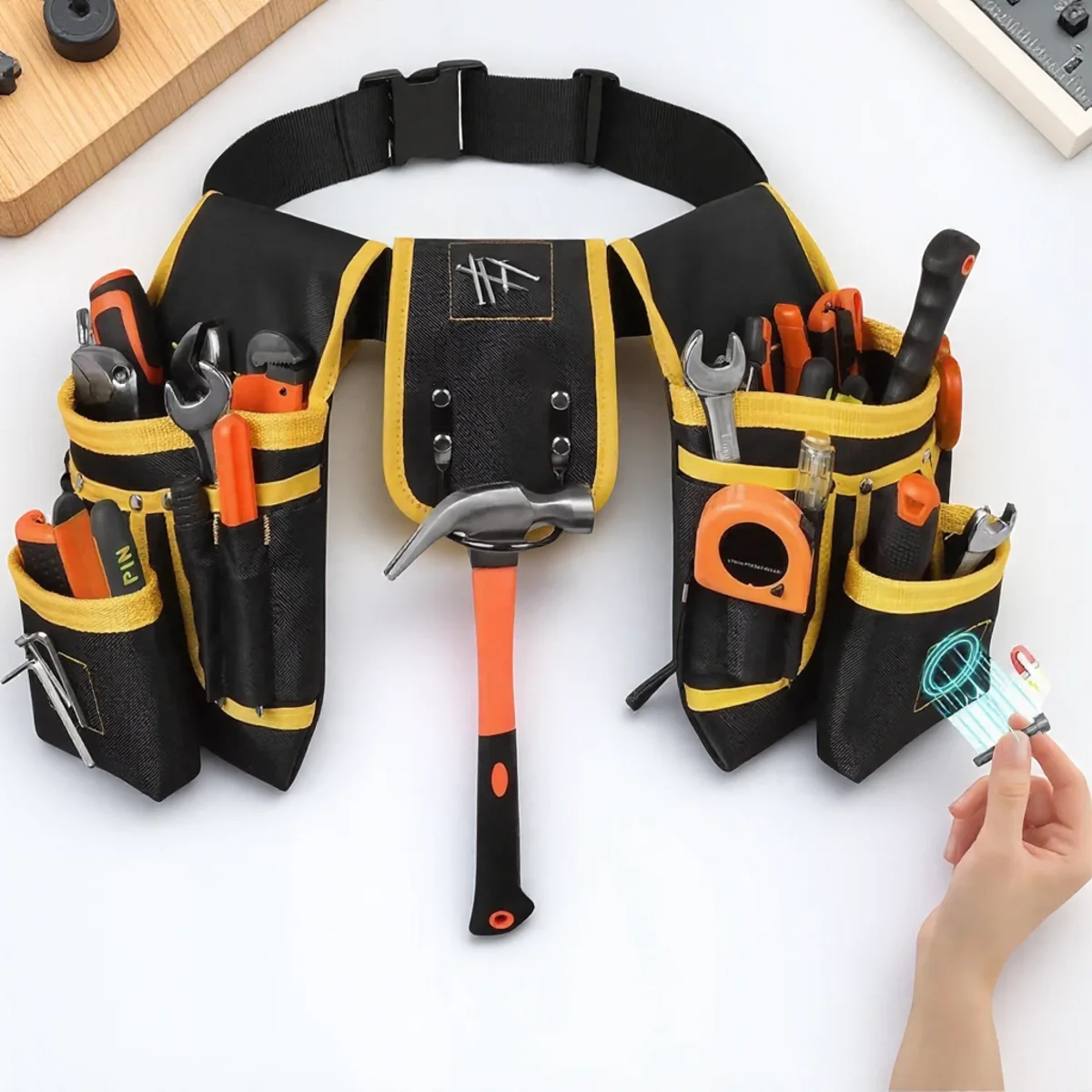 

Регулируемый ремень для инструментов с 26-мя карманами, магнитный держатель, прочная поясная сумка для плотников, мастеров, сверхмощное хранилище инструментов