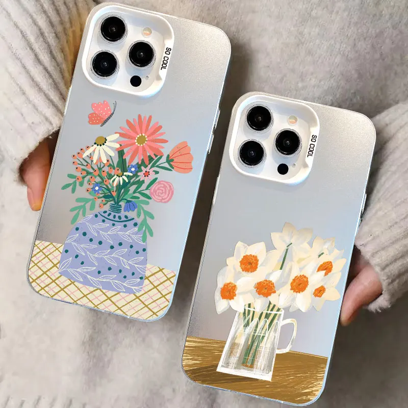 

Vintage Art Hand Drawn Flowers Shockproof Laser Phone Case For Samsung Galaxy S25 S24 S23 S22 Ultra Plus S21 S23 S24 FE Covers