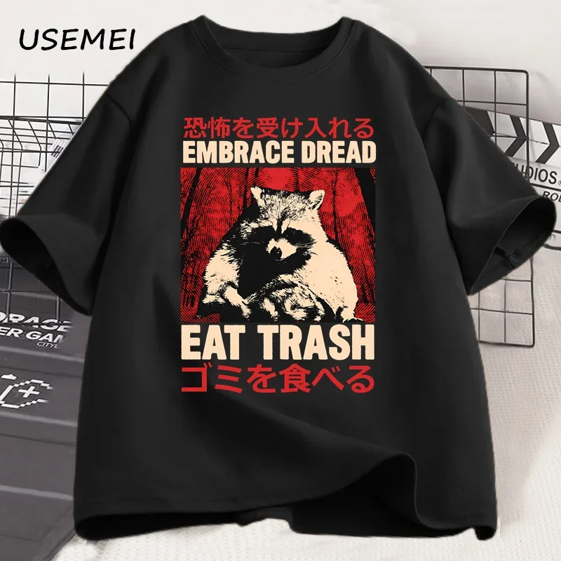 Embrace Dread Raccoon T-Shirt Men Casual Funny Cotton Short Sleeve Tshirt Unisex Streetwear Japanese Style Tees Round Neck Tees