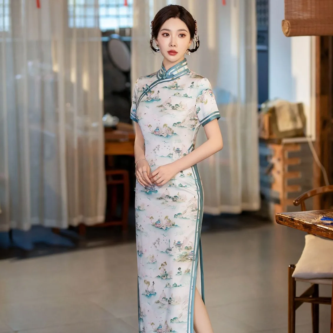 

Cheongsam Good Quality Republic of China Style Waist-Tight Banquet Clothes Bridal Lace Evening Dress Jacquard Modified Wear