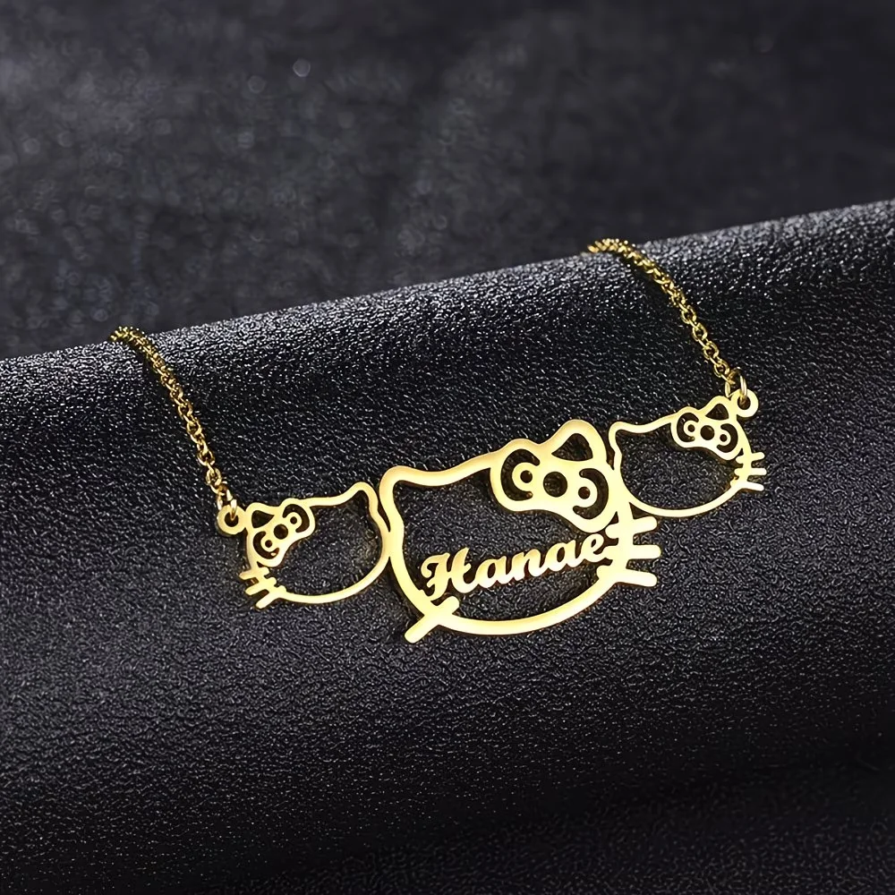 

Personalized Hello Kitty Name Necklace With 3 Adorable Kitty Design For Women Girls Sanrio Jewelry Stainless Steel Custom Gift