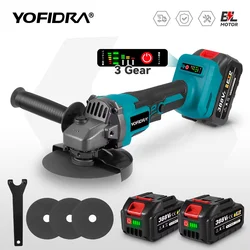 YOFIDRA 125mm Brushless Angle Grinder 3 Gears Cordless Metal Wood Grinding Polishing Cutting Tool For Makita 18-21V Battery Pin