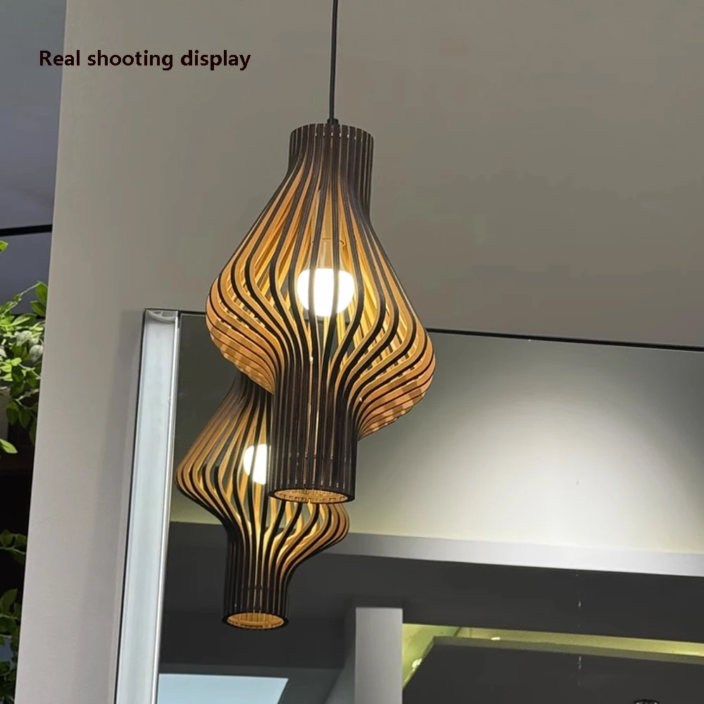 Curved Solid Wood Chandelier, Living Room, Dining Room, Bedroom, Bedside, Homestay Interior Decoration LED Pendant Lamp