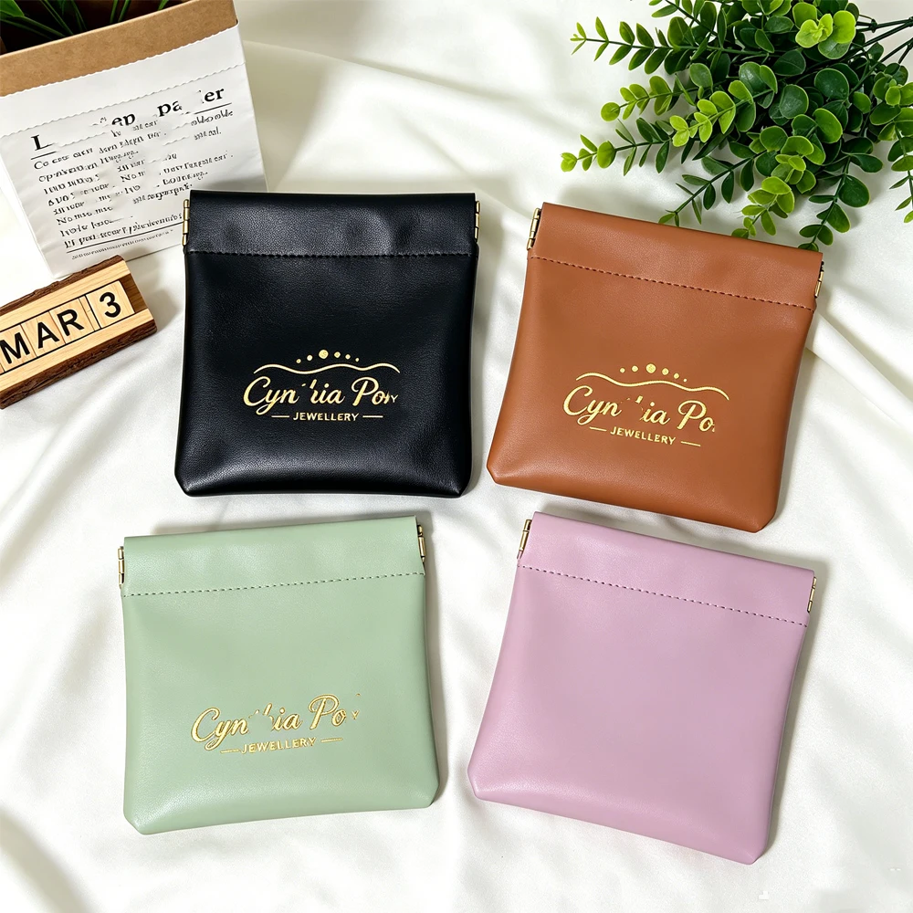 

50Pcs Custom Logo Shrapnel Storage Bag With Automatic Closure Wired Headphone Storage Bag Pu Coin Purse Jewelry Ring Makeup Bag