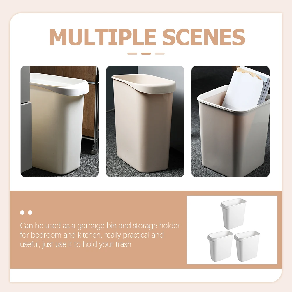 

3 Pcs Rectangular Trash Can Garbage with Lid Office Outdoor Aesthetic Bins Waste Container Bathroom