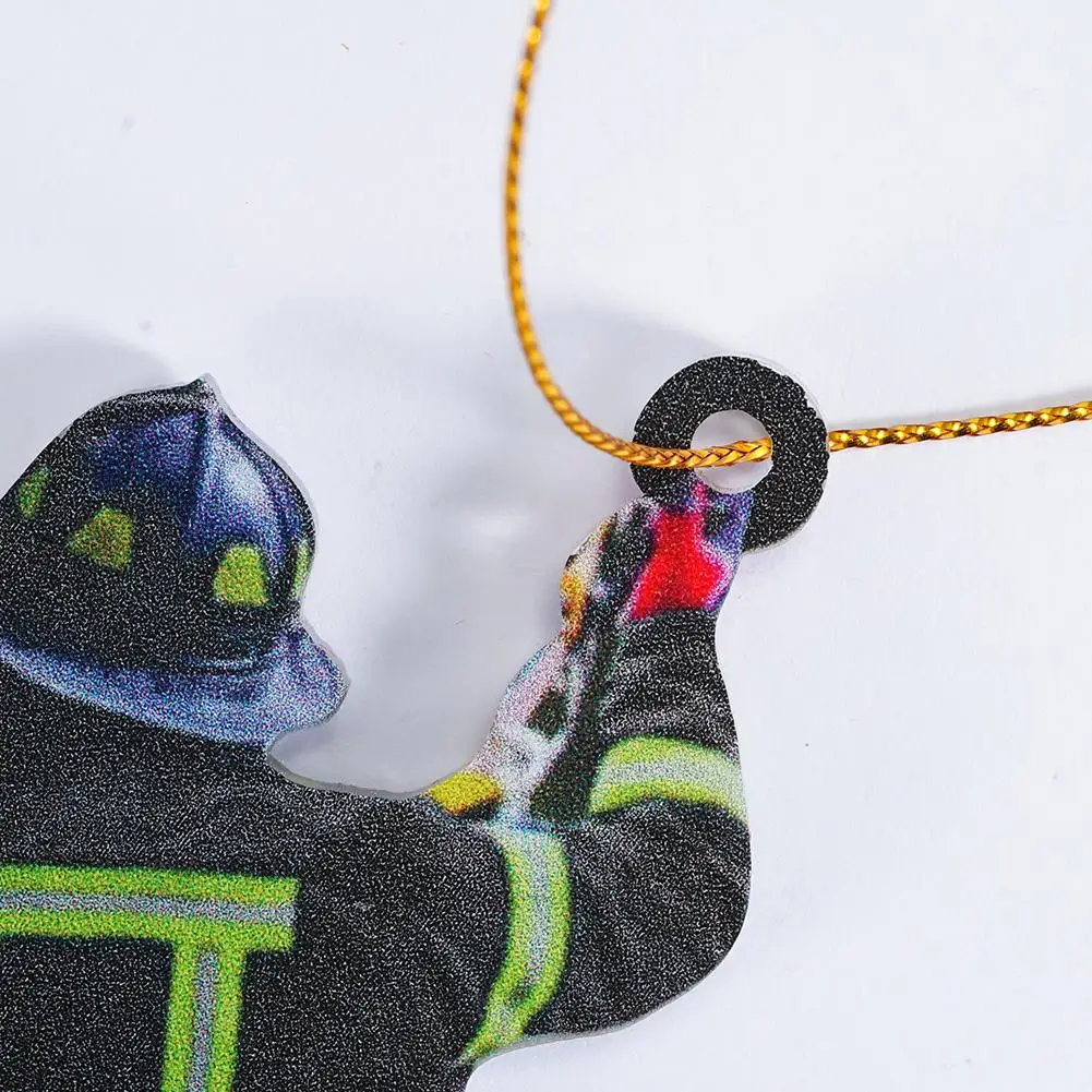Firefighter Fireman Car Decoration Pendant Flat Wooden Keychain Acrylic Ornament for Christmas Tree Rearview Mirror Hanging