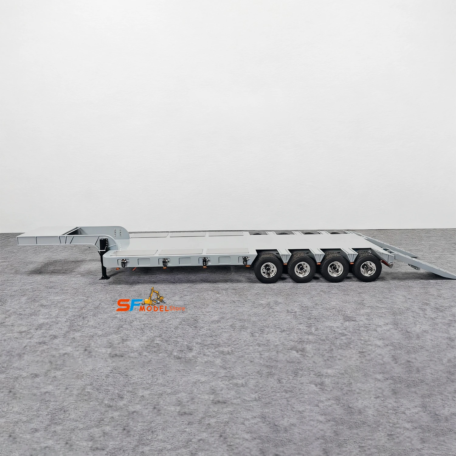 Metal 4-axle Trailer 1/14 Scale RC Semi-trailer Flatbed Trailer Model with Simulated Side Lights Remote Control Truck Model Toy