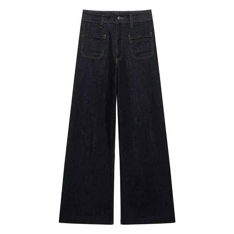 Spring 2025 High Waist Wide Leg Jeans Women's Commuter Versatile Long Pants Comfortable Fit Classic Blue Denim Trousers