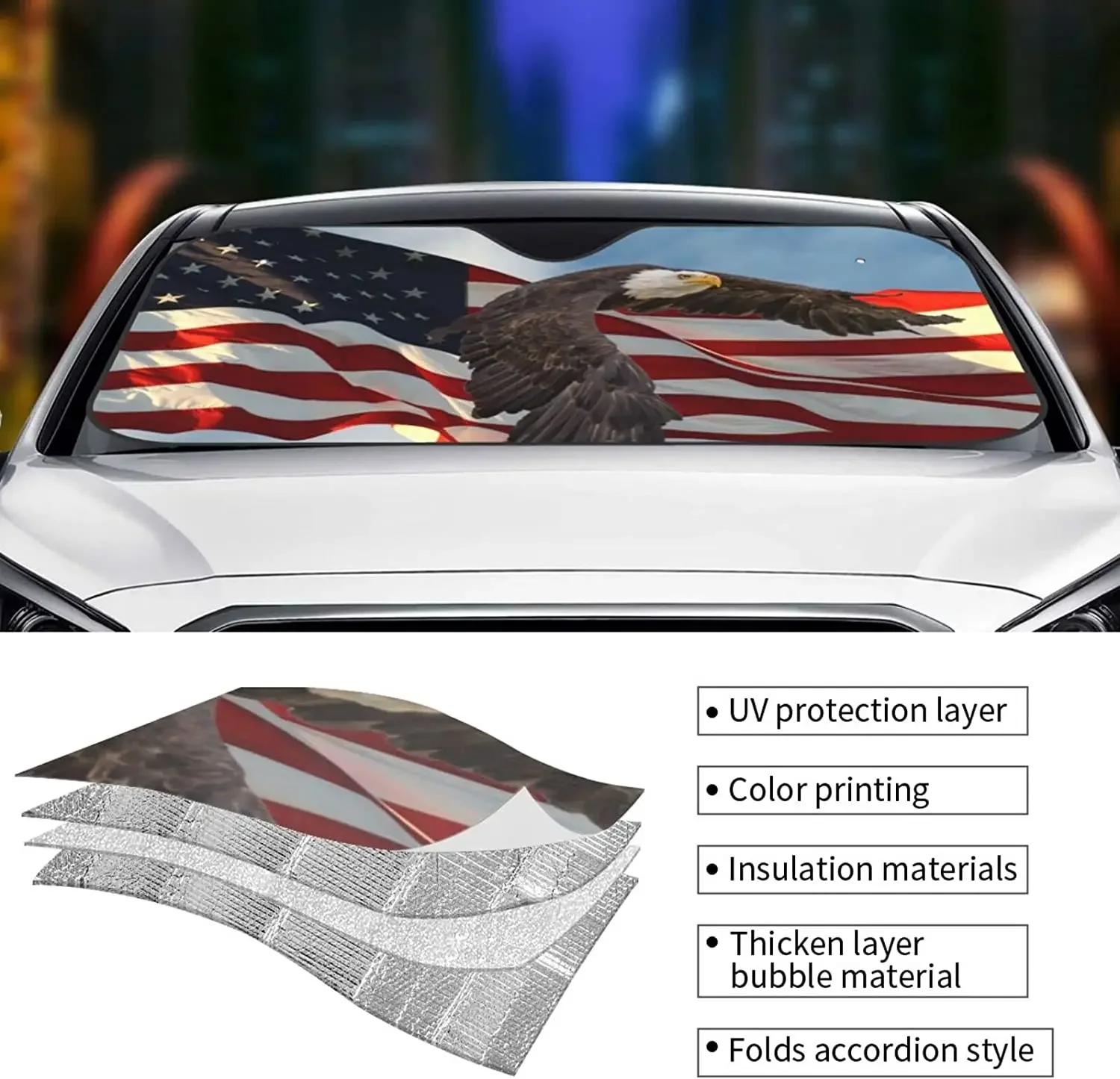 Bandeira do pára-brisa do carro pára-brisa, personalizado Sun Shade Blocks, dobrável Visor Protector, 27,5x51,2 pol