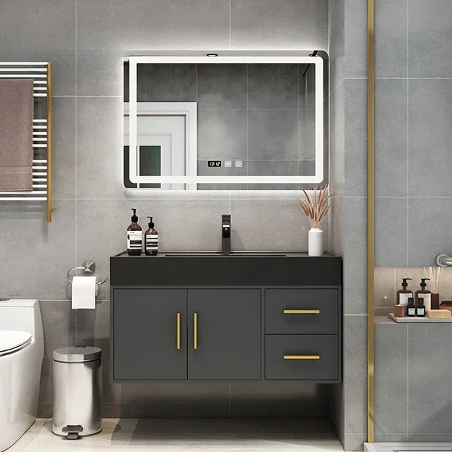 European Modern Style Bathroom Cabinet Customized wall hung soild wood Bathroom Vanity