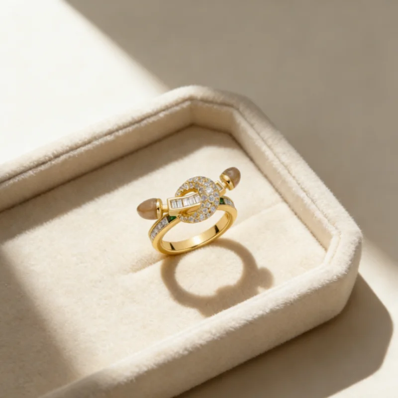 BELLUX 925 Silver Gold Plated Synthetic Zircon White Diamond Arrow Passed Through Circle Full Diamond Smile Unique Ring