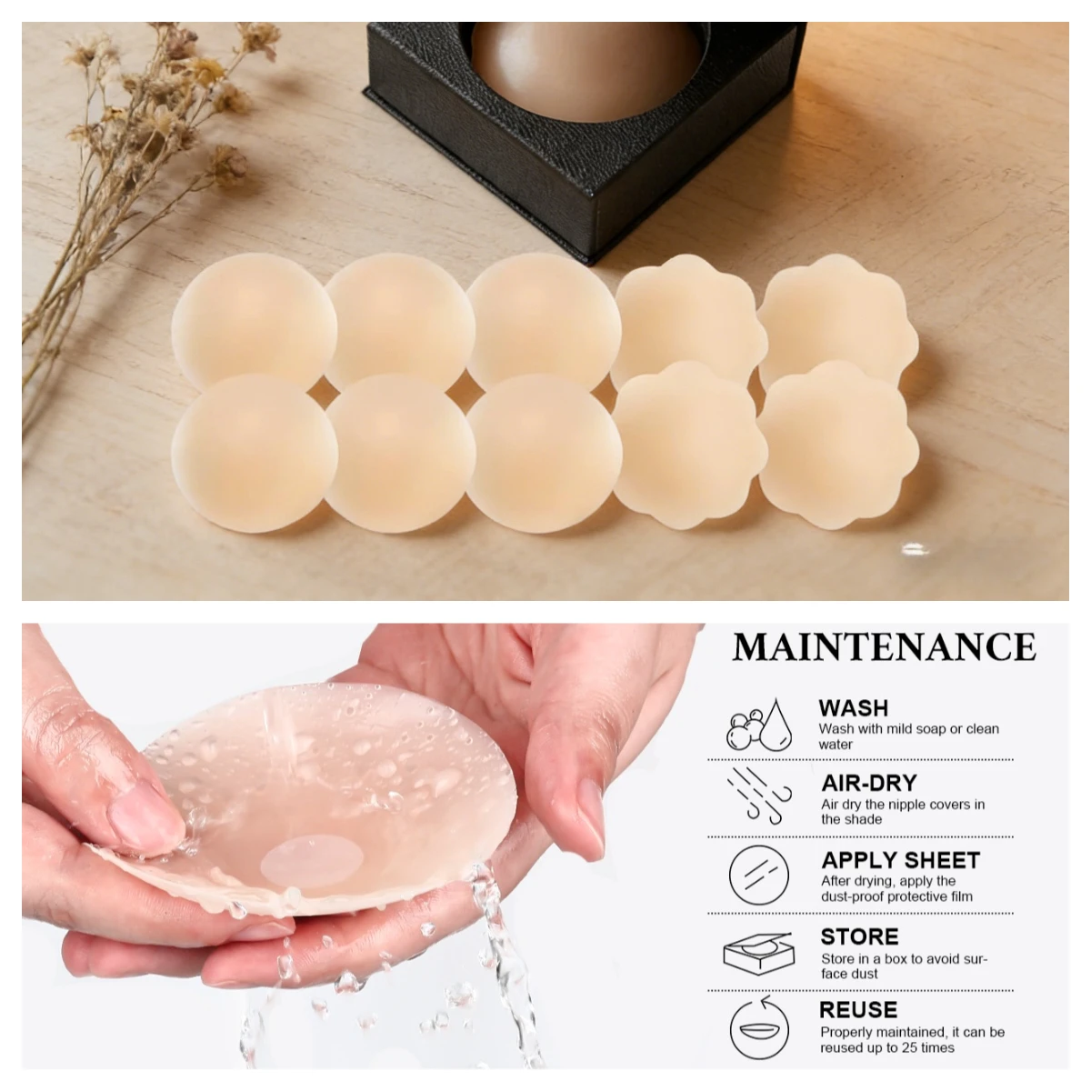 5 Pares de Cubrepezones Reutilizables para Mujer, Adhesivos de Silicona para Pezones, Pétalos Adhesivos Lavables para Sujetador