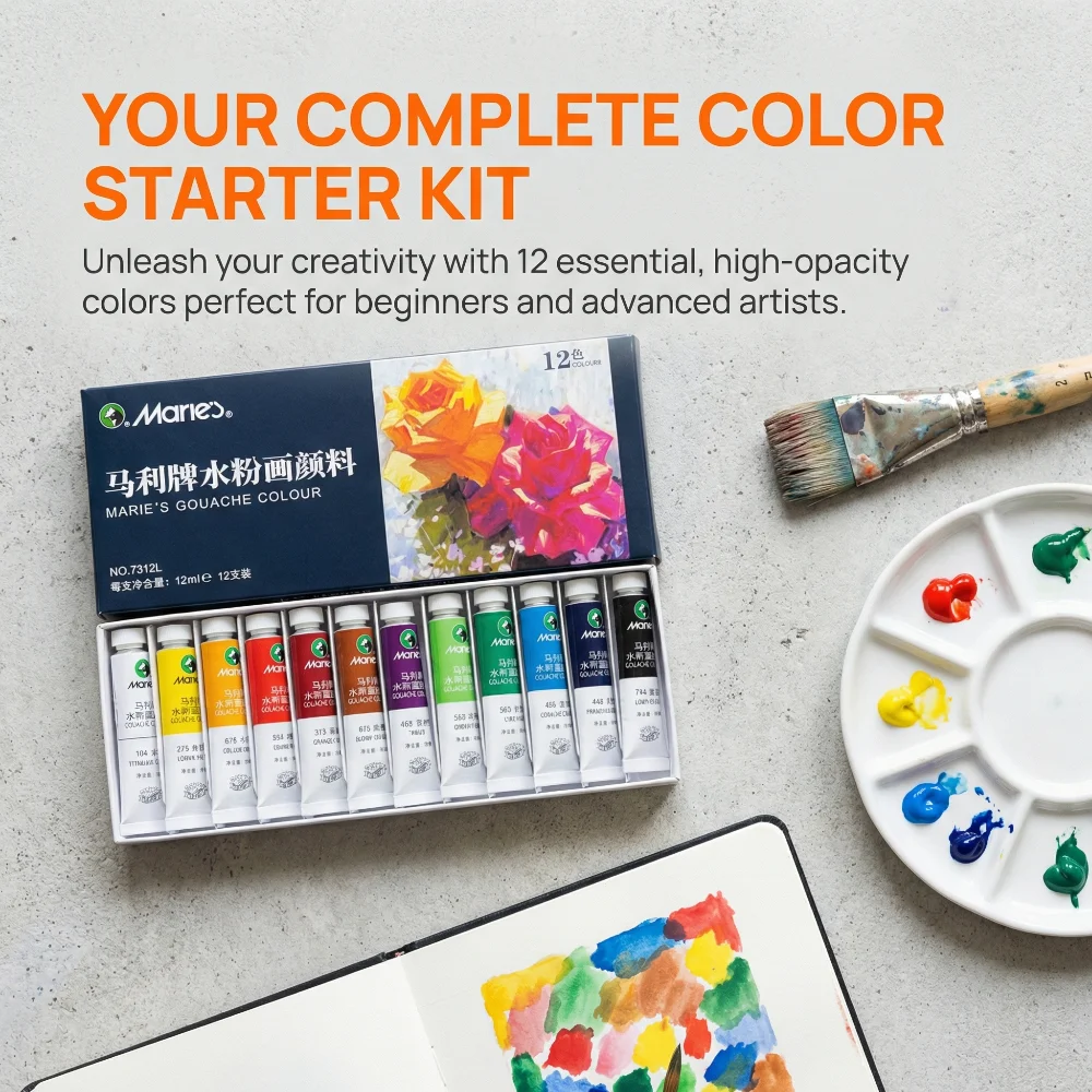 Marie's Gouache Paint Set 12/18/24 Colors 12ml Boxed Student Beginner Art Painting Pigment Craft Supplies