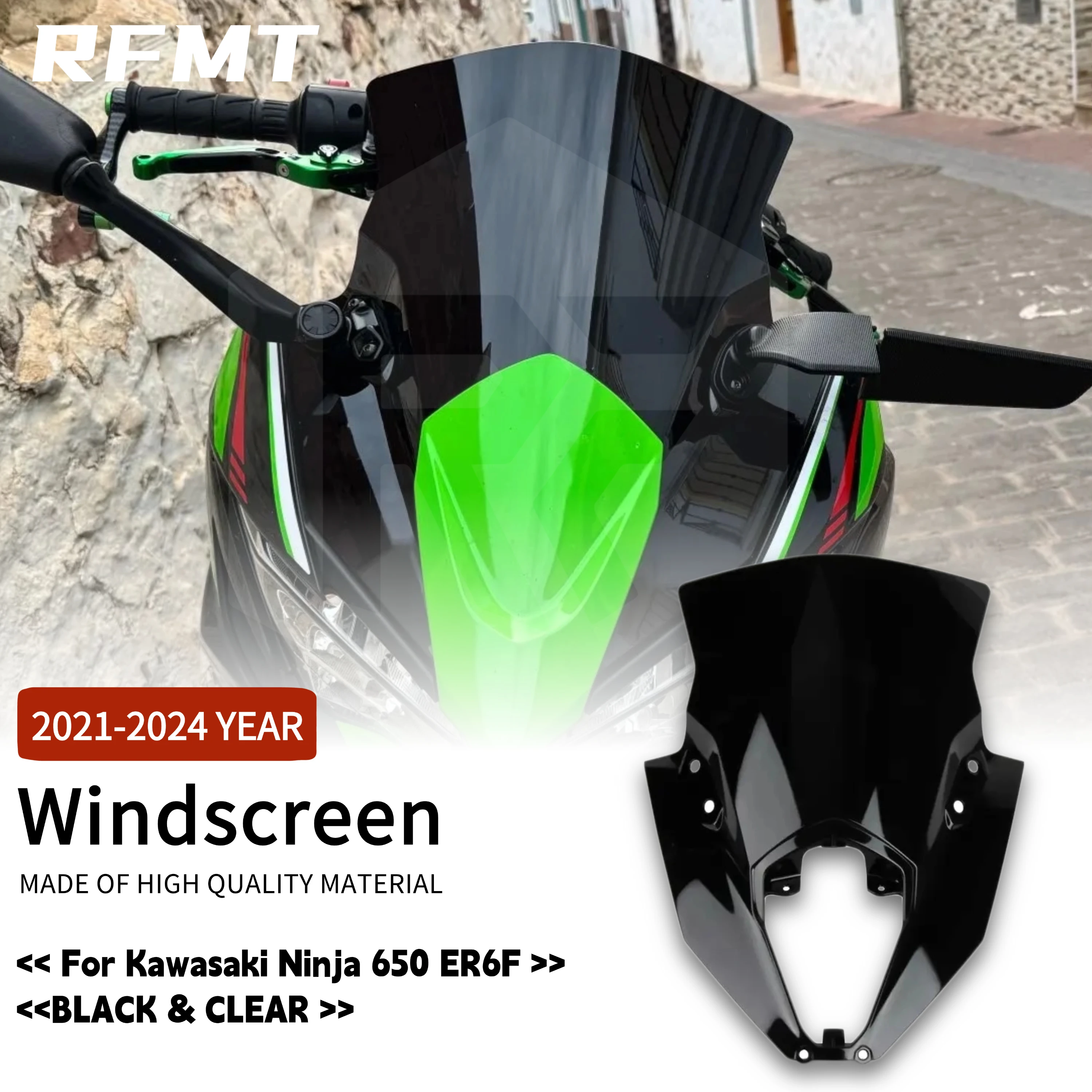 

For Kawasaki Ninja 650 EX650 ER-6F ER6F 2020 2021 2022 2023 2024 Screen motorcycl Windshield WindScreen black Ninja650 ER 6F