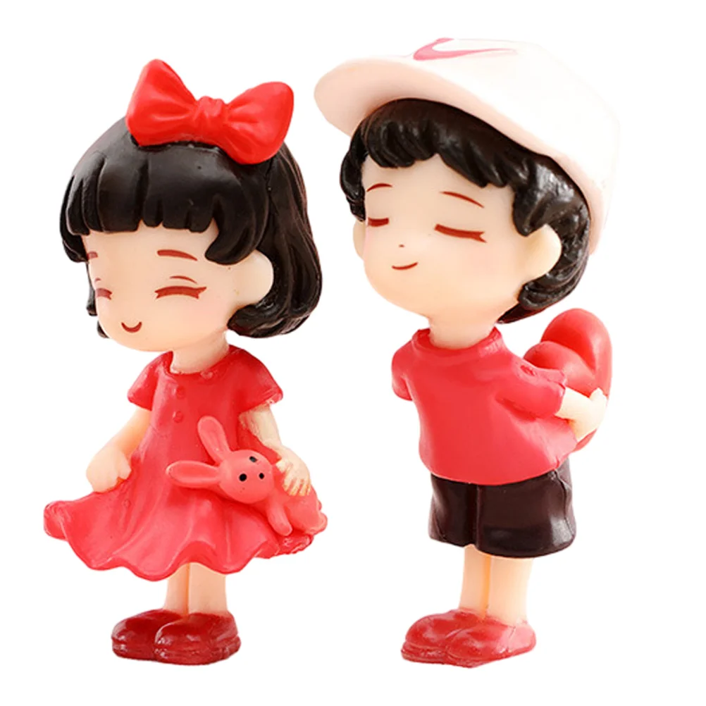 

Red Couple Figurines Car Dashboard naments White Hat Pink Balloon Car Decorations Interior Accessories Gifts