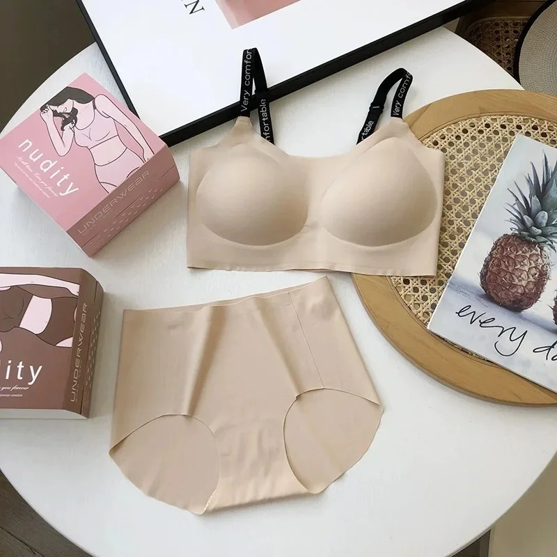Удобный женский комплект с бюстгальтером большого размера, желейная поддержка, нижнее белье без стального кольца, без следов, собранное, беспроводное нижнее белье пуш-ап