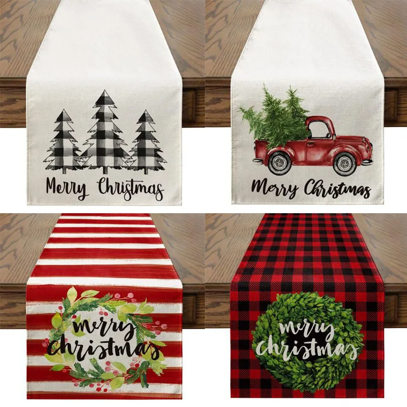 Fashion Linen Christmas Tree printed table runner flag kitchen dining tablecloth table cover Table decoration and accessories